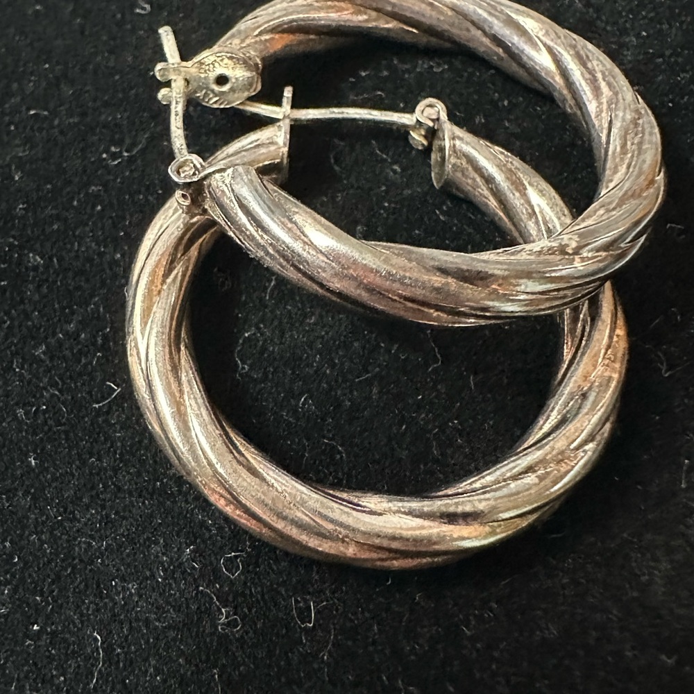 Vintage Italian Sterling Silver Hoop Earrings